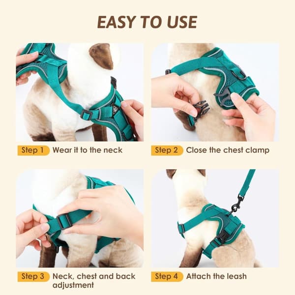 Dog Harness and Leash Set - Triangular Stabilization Ring - 2 Leash Clips - Adjustable Pet Harness - Padded Vest