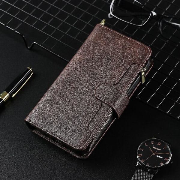 Case til Samsung Galaxy Z Fold 2 Cover Dragkedja Magnetisk plånbok Kortholdere Pu Läder Flip Case Brun A