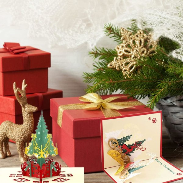 CDQ 3D Pop Up julkort med vackra pappersklipp, jultomten träd ren bästa present