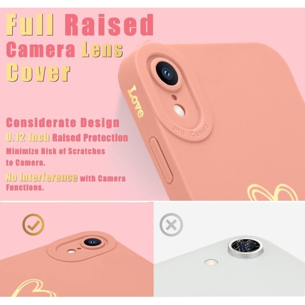 Kompatibel med iPhone Xr case 6,1 tum för kvinnor, tjejer, sött lyxigt kärlekshjärta [Mjukt anti-scratch hel kameralins skyddande-rosa