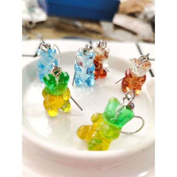 Heyone 8 par set färgglada harts Candy Gummy Bear Dangle örhängen present för kvinnor flickor