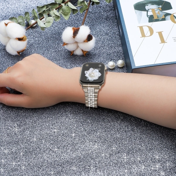 Gäller för Apple Watch -band Apple Watch 1~7 Generation/SE Diamantbesatt metallkedja Starlight Color iWatch-rem (1 paket, 38 mm, silver) CDQ