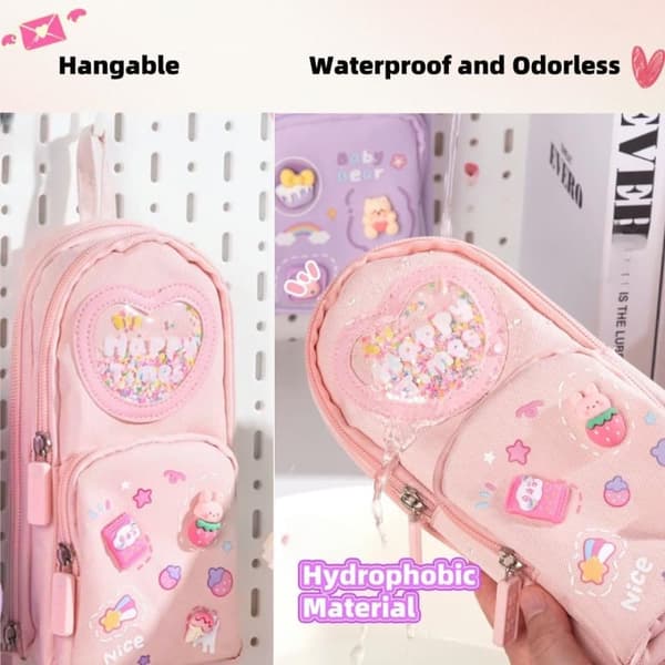 Pencil Case - Cute Pencil Case with 3 Compartments, Multifunctional and Foldable Pencil Case, Large Capacity_TF_TF Rosa