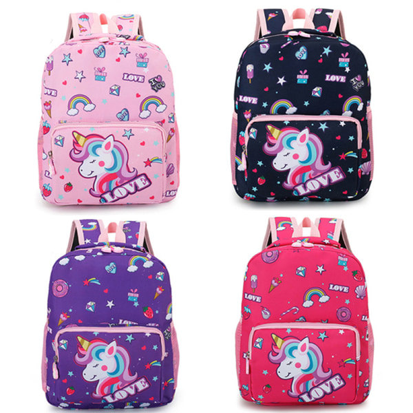 Cartoon Kids Unicorn Canvas Ryggsäck Skolväska Mode för Sta Pink