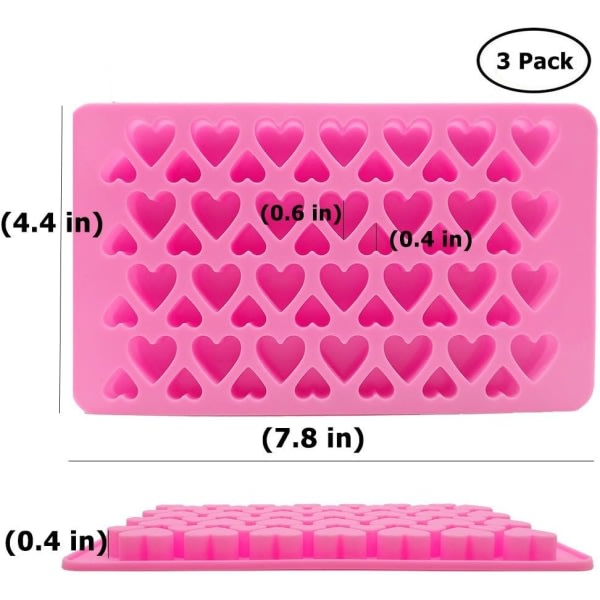 CDQ 3 förpackningar Candy Ice Mould, Silikon Mini Hjärtformade Ice Cube Brickor Gumdrop Jelly Mould(Rosa)