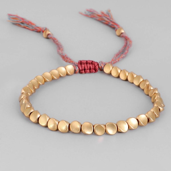 Handgjorda tibetanska kopparpärlorarmband, buddhistiskt vävt bomullsrep bärarmband, beskytter lycka till oppnå amulett