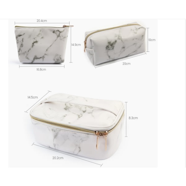 CDQ 3 delar sminkväska Toalettväska Bärbar kosmetisk påse Travel Marble White Large (3 Count)