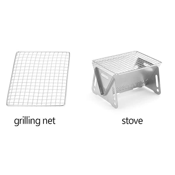Bærbar BBQ-grill Sammenklappelig Rustfrit Stål Campingovn til Udendørs Picnic Vandring Sølv