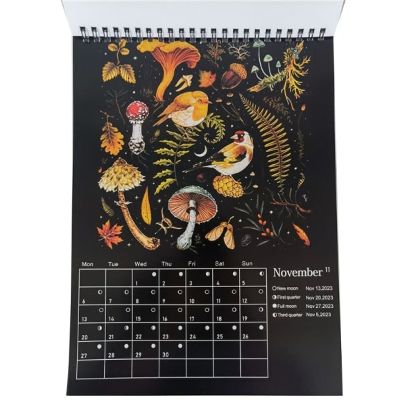 2024 Mörk stil Skogar Kalender Kreativ Illustrerad Vägg Luna A OneSize