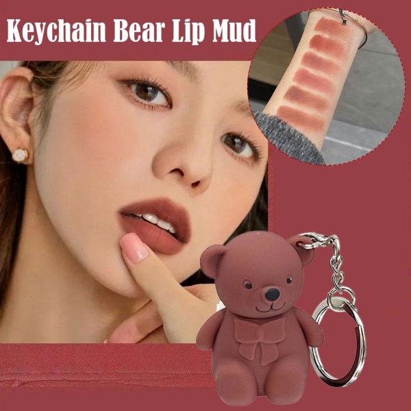 Bear 6-farget Lip Glaze Nøkkelring Lip Glaze Lip Mud Farge Naturlig 4.ash powder 1.7