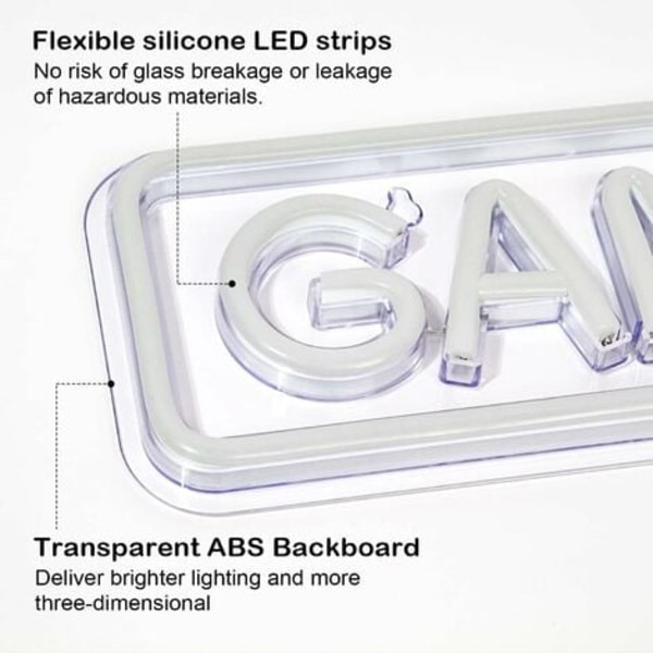 GROOFOO Rød og hvid neonskilt 2 stk. Game on til vægdekoration, USB til familie, børneværelse, bar, festsal