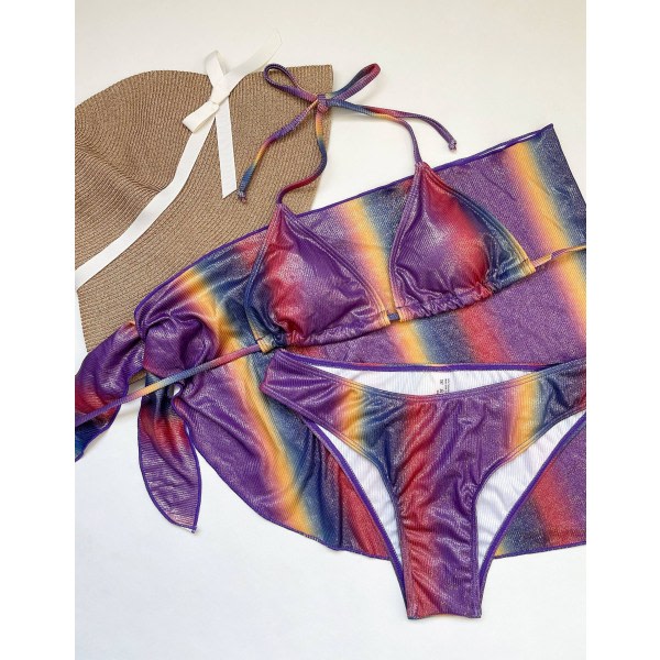 CDQ Sexig tredelad bikinit, joissa on värillinen kaltevuus tai bandeau-design Multi LCDQ
