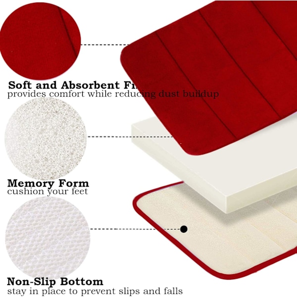 Badeværelsesmåtte i memory foam, skridsikker, absorberende, superhyggelig, fløjlsblød, supervandabsorberende, tyk, vinrød Vinrød Wine Red Wine Red 17 X 24 inches