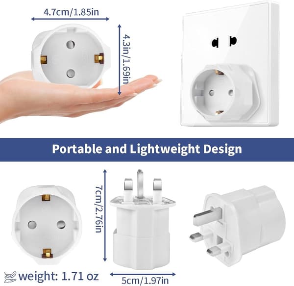 3x Rejsestik Type G - Engelsk Rejseadapter - C og F Stik til G Stik ...