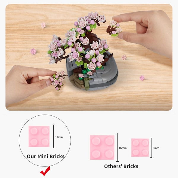 Mini Bricks Cherry Blossoms Plant Building Kit, Sakura Bonsai DIY Simulerende Planteøkologi Samling Byggleksak, Bukett