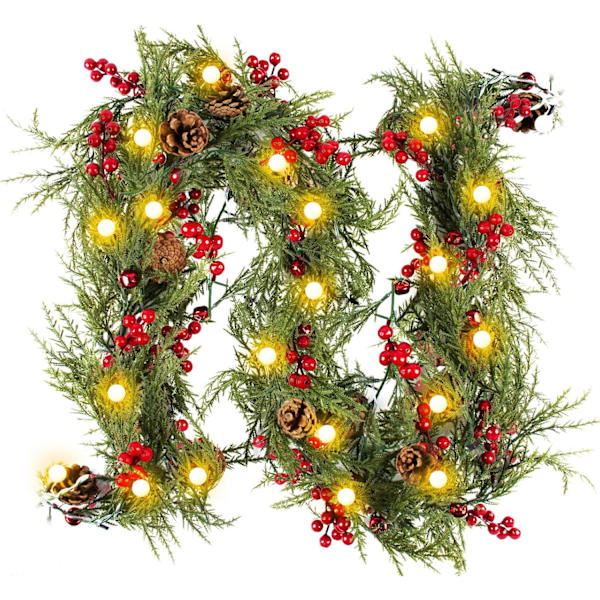 Julgransgirlang med 40 LED-lampor, 2-pack 2 meter Julgransgirlang Dekoration med Tallkottar, för Dörr Mantel Trappor Eldstad Inomhus Utomhus