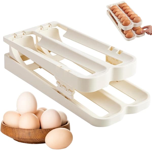 Eggstativ - Eggholder - Eggrull - Eggboks - 2 etasjer - Eggoppbevaring - Eggkurv - Eggorganisator - Automatisk rull...