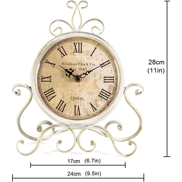 Bordsklockor 28 cm Höjd Tyst, icke tickande romersk retrokonst Skrivbordsklocka for kontor i stuemet i soveværelset (koppar)