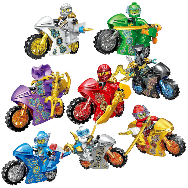 8 stk Ninja motorsykkel sett minifigurer Ninja mini figurer blokker leker