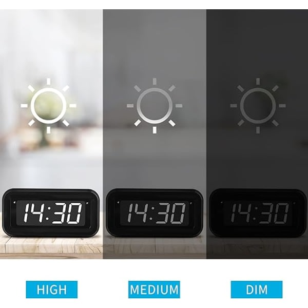 Vit digital klocka, automatiskt nattläge, 3 LED-ljusstyrkor