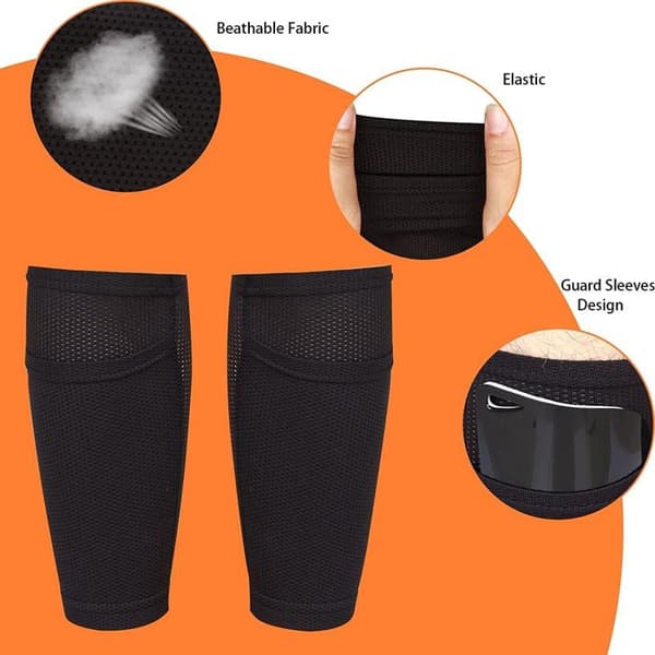 2-PACK Football Socks with Shin Guard Pocket Black Black Medium