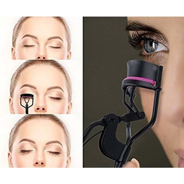 Ögonfransböjare, med 10 ersättningssilikonkuddar, profesjonelle sminkverktøy kan perfekt böja ögonfransar, passende for kvinner (svarta)