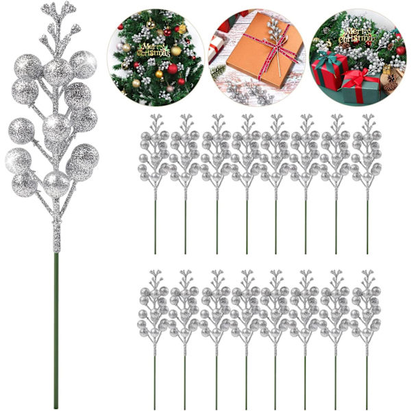 Sølv Glitter Bær Julepynt til Kransfremstilling SØLV SØLV SILVER SILVER