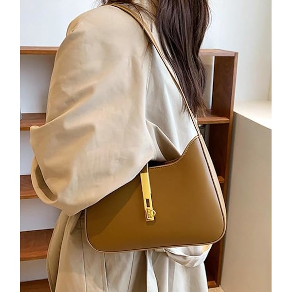2024 Nyt Modisk Vegansk Læder Skuldertaske til Kvinder Håndtasker Lille Tote Taske Casual Top Håndtag Satchel Brown