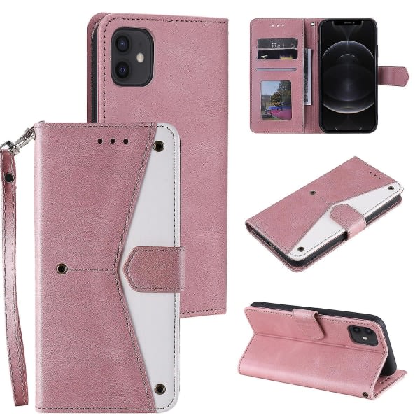 Kompatibel Iphone 12 Pro Max Deksel Retro Fashion Pu Läder Plånbok Kortholdere Flip Cover Coque Etui - Rosa null ingen