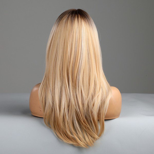 26 tommer lang Ombre lys blond parykk med lugg, parykk