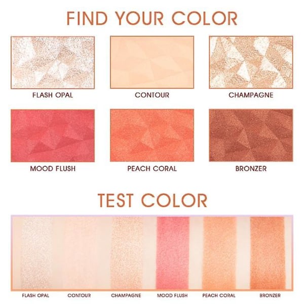 6 farger Hybrid Highlight Blush Palette Rouge Makeup Blush Palette Blush Contour Shadow Ansiktsbehandling
