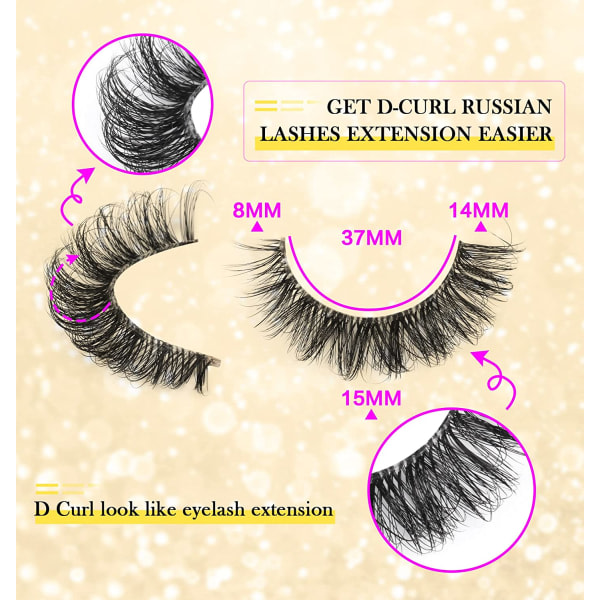 Ryska Strip Lashes D Curl Naturlig Look Faux Mink Fransar