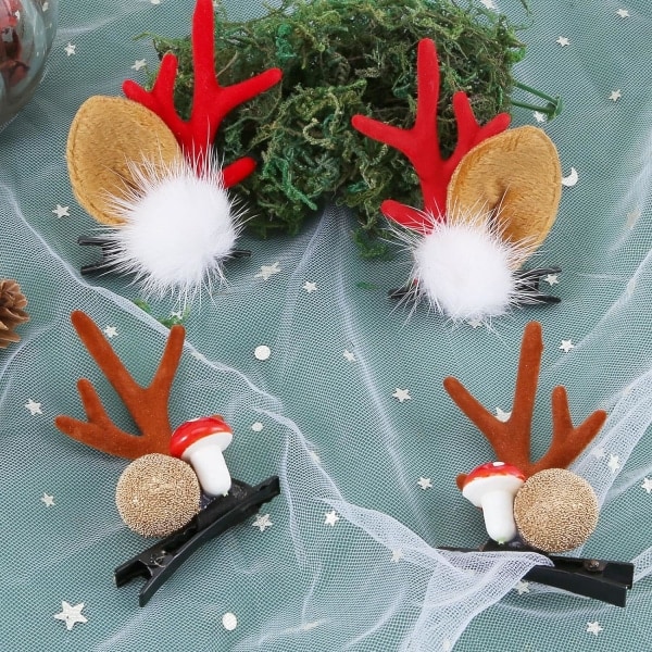 Julehårklemme - 2 par søte reinsdyrører Hårtilbehør Hjortehorn Hodeplagg Hårnål til julefest