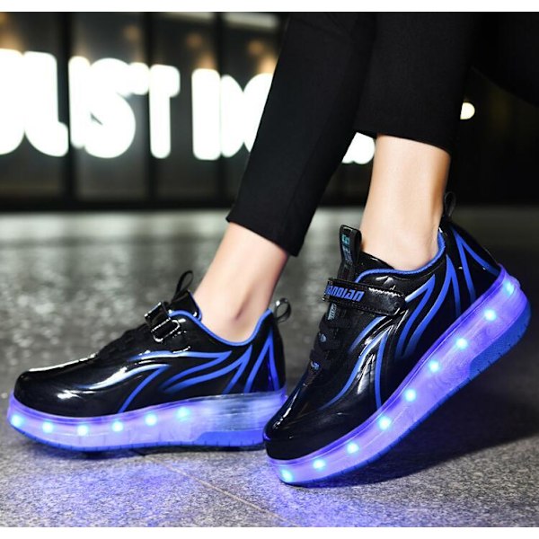 Barn LED USB Oppladbare Enkle Hjul Skøytesko svart og blå black and blue 37