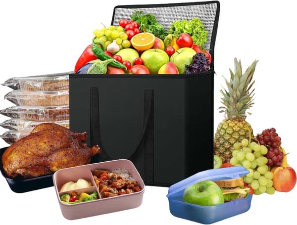 2 kjølebager - 30L - Sammenleggbar, stor, med solid glidelås - Isolert handlepose, piknikpose - for utendørs reise - 41*26*33 cm - Svart