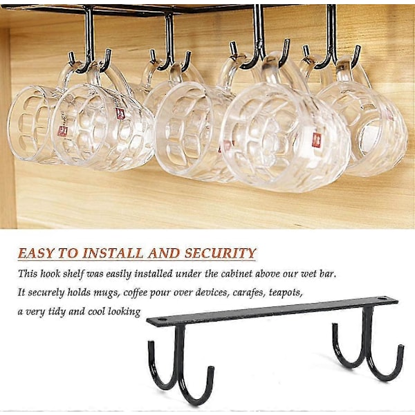 6-pack Mugghållare, Rustik Mugghängare Under Skåp Kopphylla Med 12 Hängande Krokar För Muggar, Kaffekoppar, Ölglas Och Köksredskap (FMY) 16 Hanging Hooks