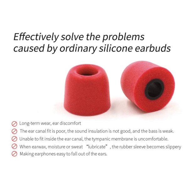 3 par ørepropper Memory Foam Eartips RØD red