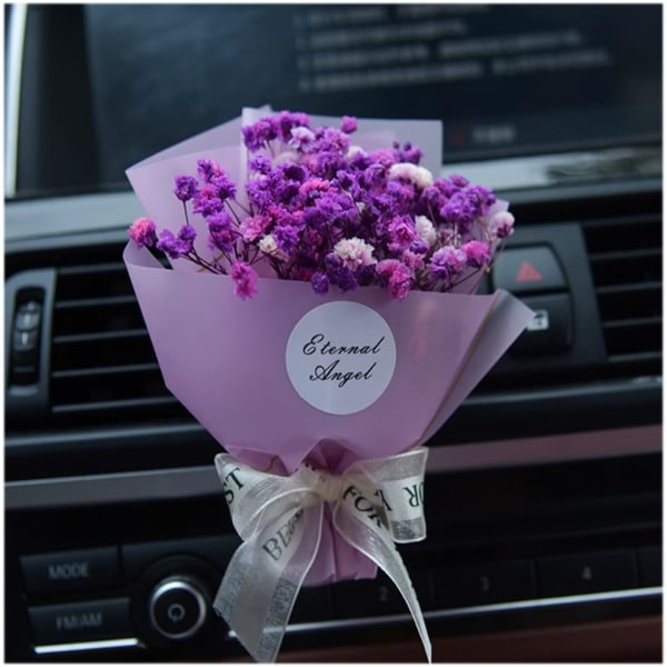 CDQ Torkad blomma Gypsophila Car Aromatherapy Clip, Gypsophila Dry Flower Bukett Car Clip, Car Air Freshener, Car Air Vent Clips för kvinnor, Lila