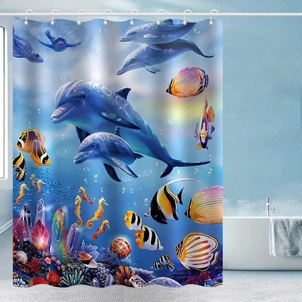 Duschdraperi Delfin Vattentät Mögelresistent Polyester för Badrum Havsmönster 180 x 180 cm 180*180cm