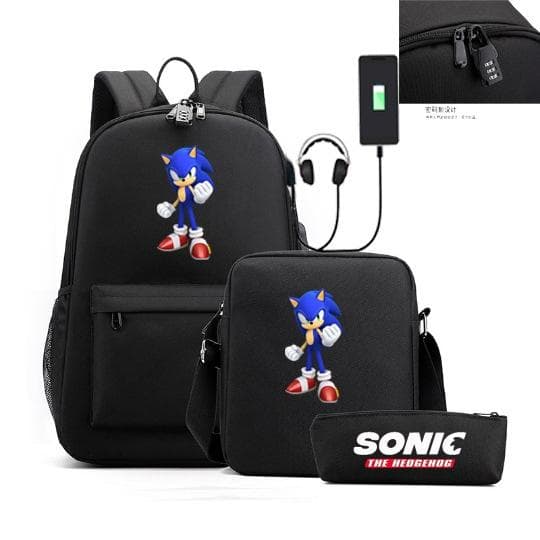 Sonic Ryggsäck Pennfodral Axelväskor Paket (3st) svart 2 svart 2
