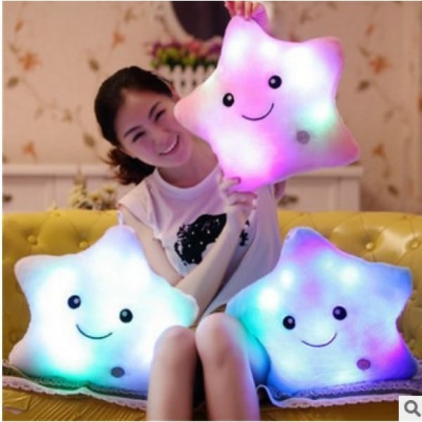 Plush LED Lekegave Stjernekudde Lysende Glow Stuff Leksaker Lys Barn Bursdag Jul Hvit 24cmX22cm