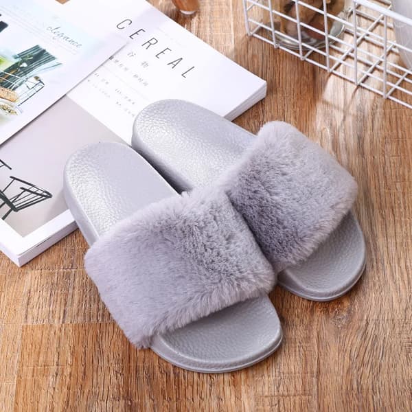 Tofflor Dam Flatskor Dam Päls Flip-flops Grå Gray 36