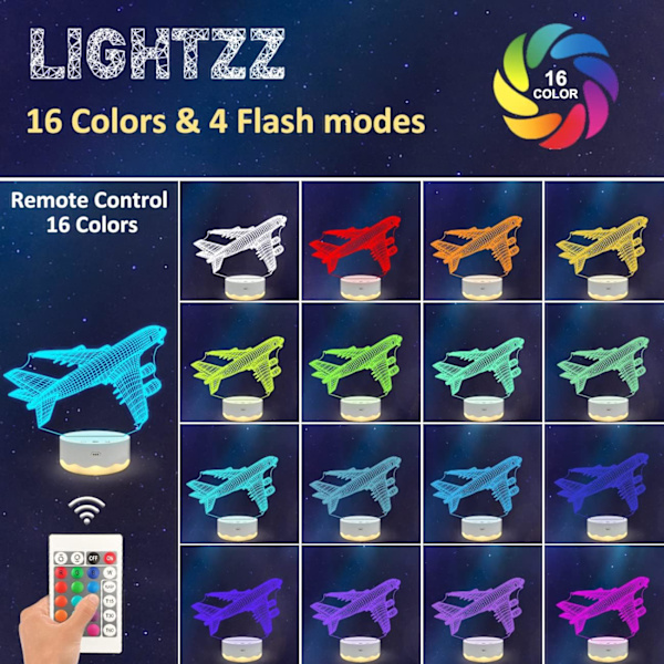 Flyvemaskine Gave, Flyvemaskine 3D Natlampe, 3D Illusion Lampe wi(YSJ)
