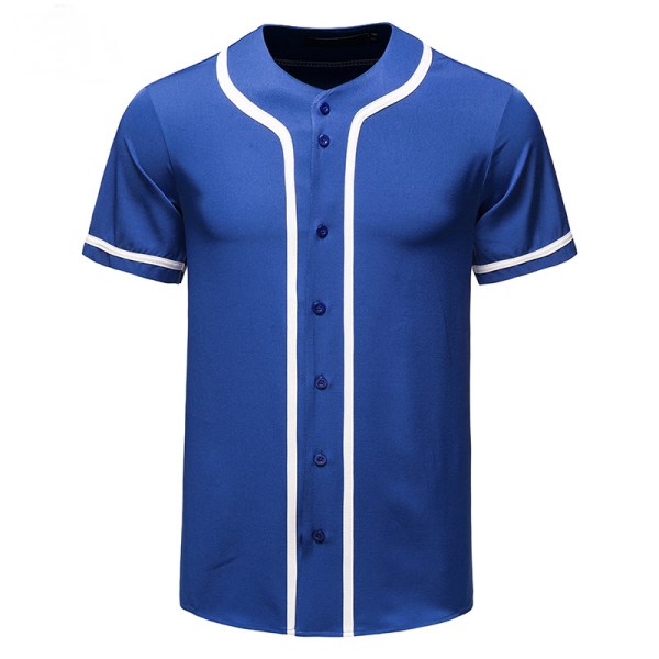 Baseballuniform med knapp for menn, tomme softballuniformer, hiphop Trendy kortermede aktivitetsskjorter blå—XXXL zdq