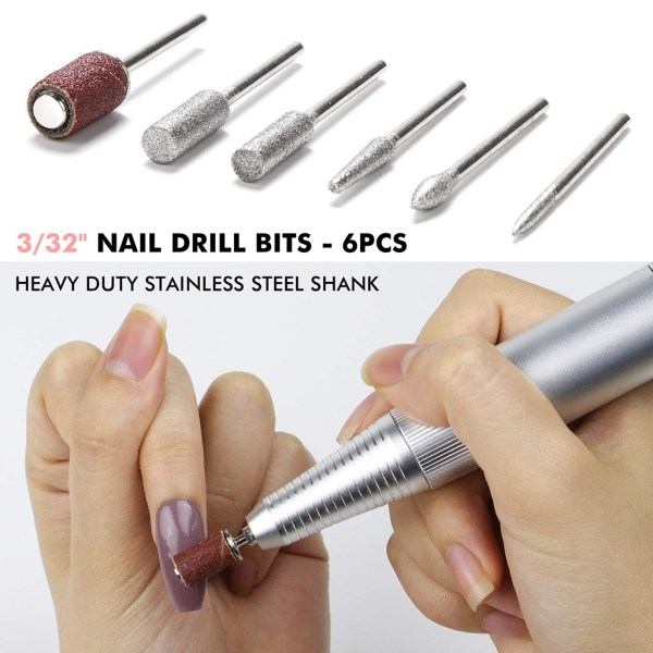 Elektrisk nagelborrmaskin med 3/32'' spikborr 6 st för akrylnaglar Gel Nagelglasering professionell 30000rpm Rosa