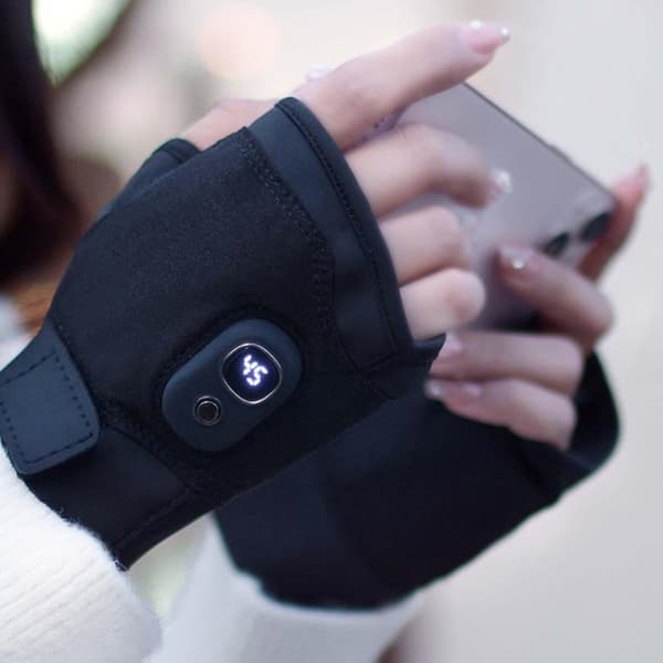 Opvarmede handsker, USB genopladelige fingerløse bomuldshandsker med touchscreen-funktion til udendørs vinteraktiviteter, sort 15 x 9 cm