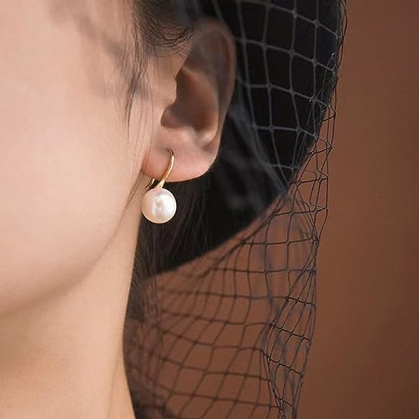 CDQ Örhängen i pärlor Pläterat guld Vita öron i 8 mm pärlor - 13 mm med Zirconia Precious smycken för kvinnor（sliver） Silver