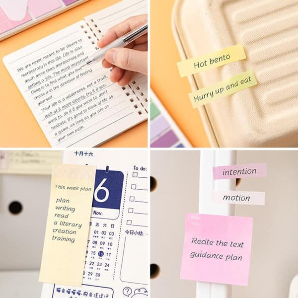 Sticky Notes Sæt - 4 stk., 60 ark pr. blok - Stærk klæber og let at fjerne ...