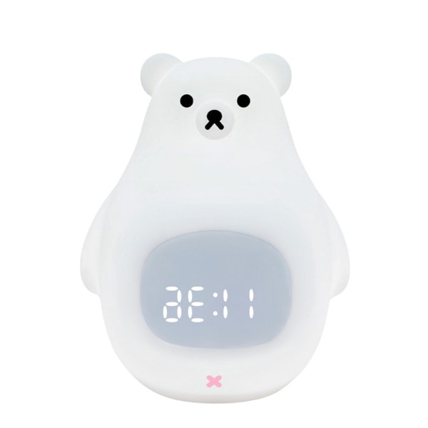 CDQ Stor vit björn väckarklocka nattlampa silikon USB Värikäs kaukosäädin