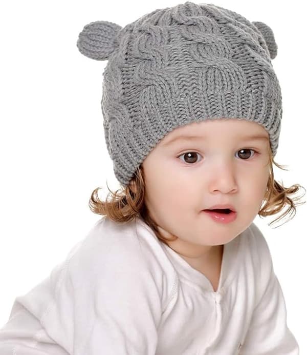 2 Børne Vinterhue & Handskesæt - Strikket Bjørnemønster, Varm - til 2-5 år - Unisex